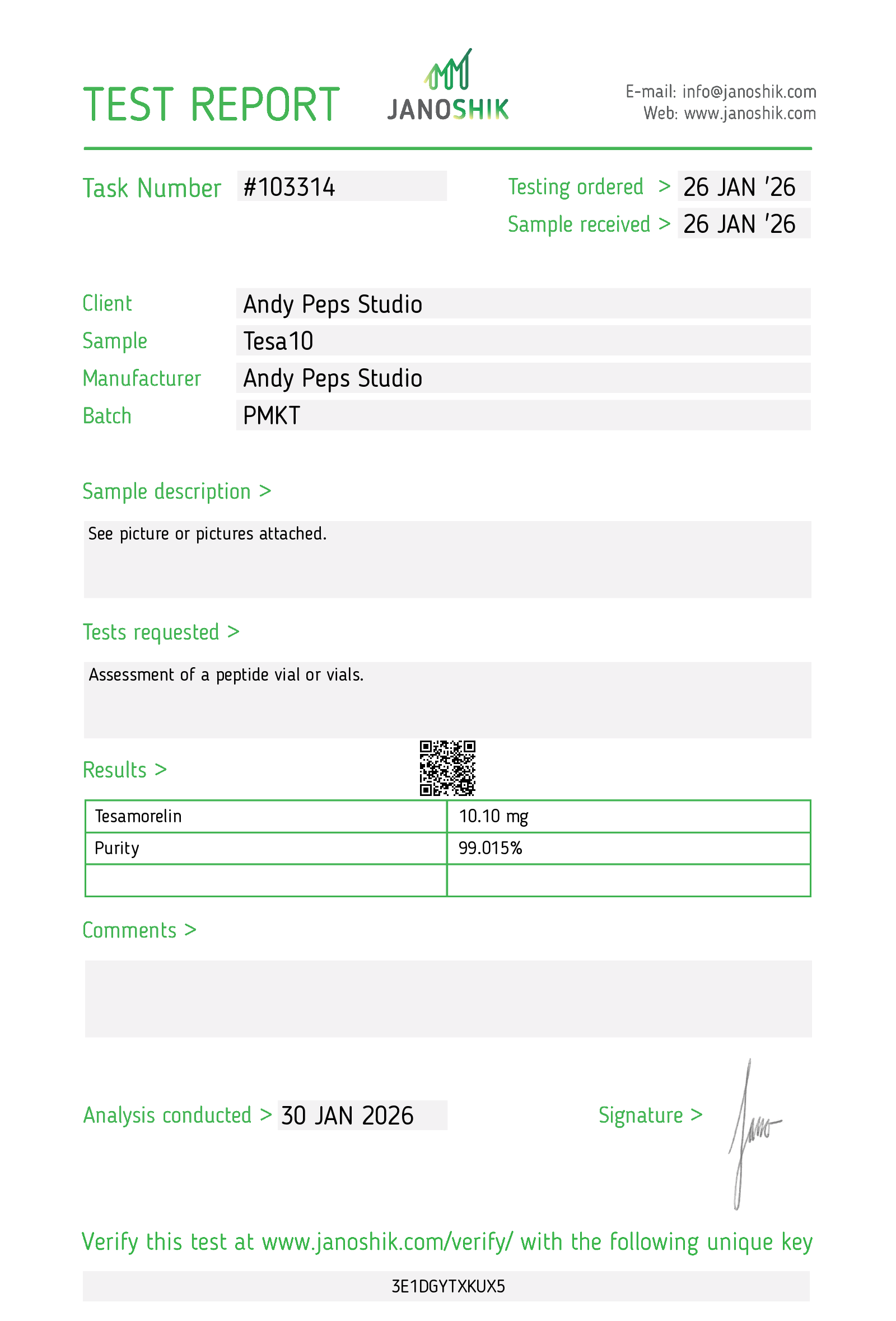 Tesamorelin 10MG Certificate of Analysis
