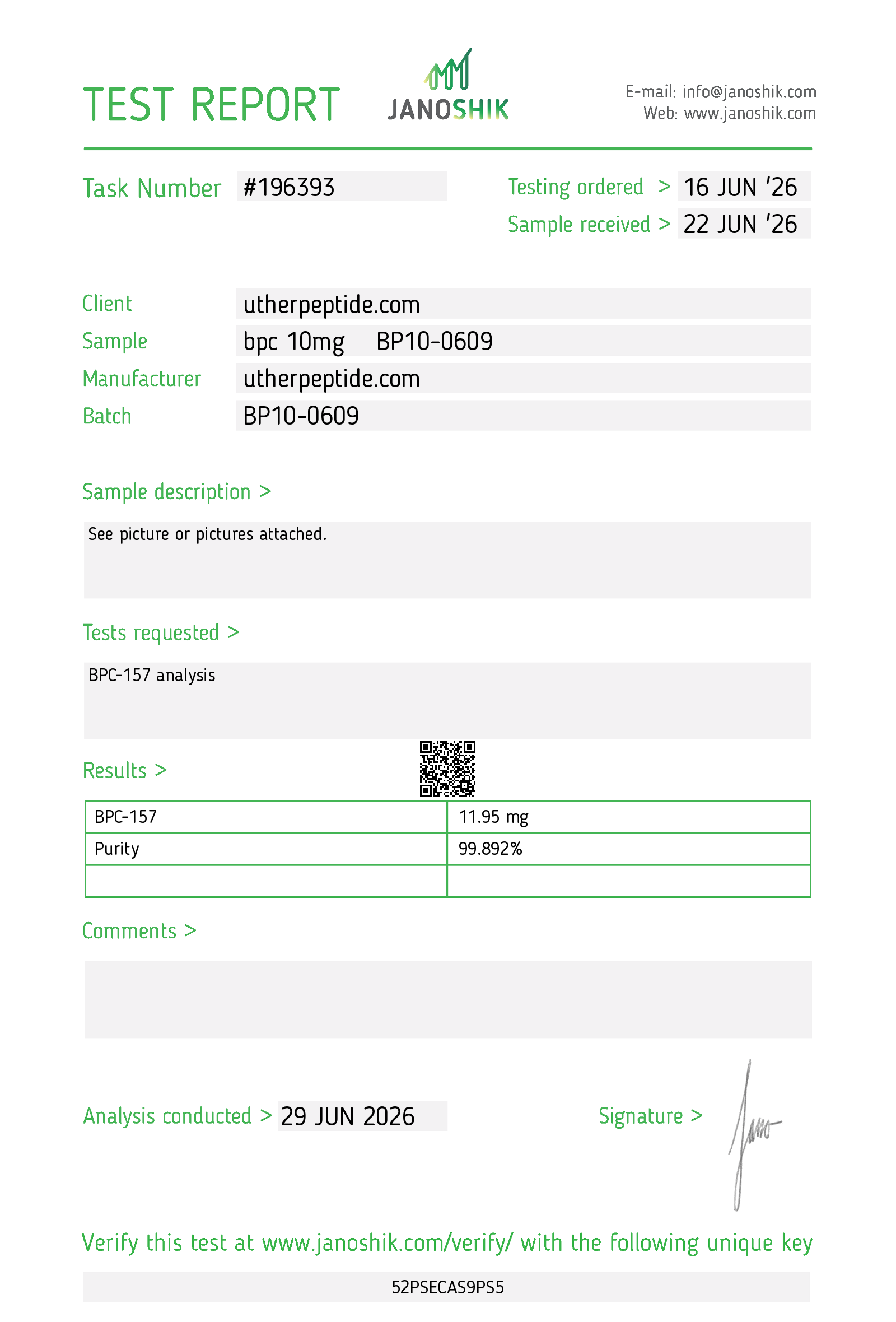 BPC-157 10MG Certificate of Analysis