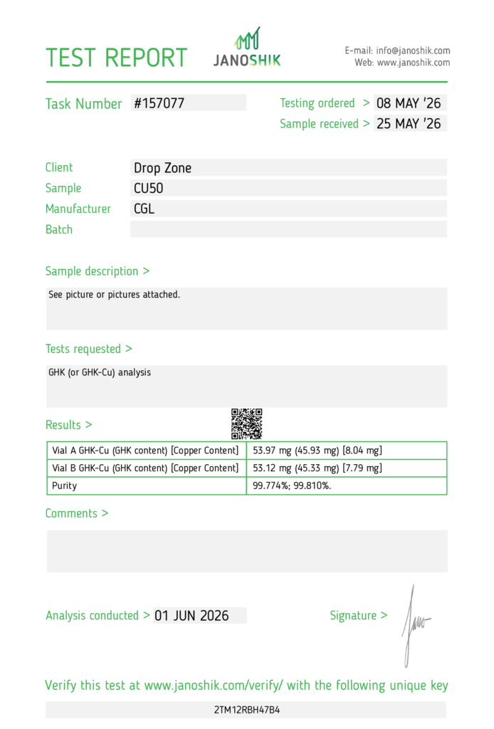 GHK-Cu 50mg Certificate of Analysis document