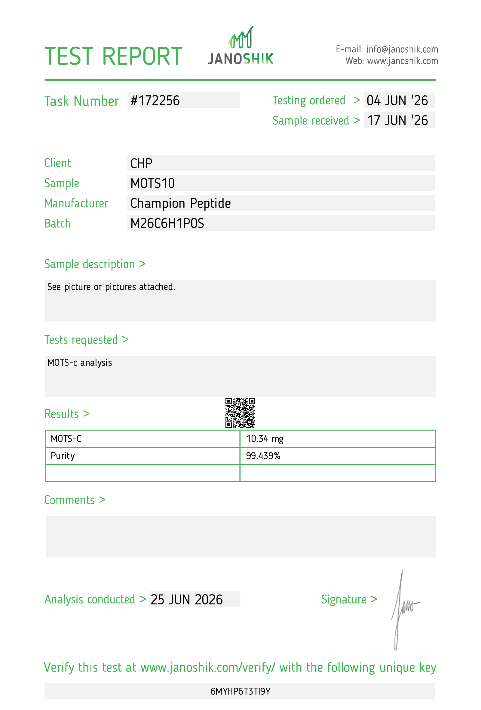 Alpha Tides PNW MOTS-C 10MG Certificate of Analysis