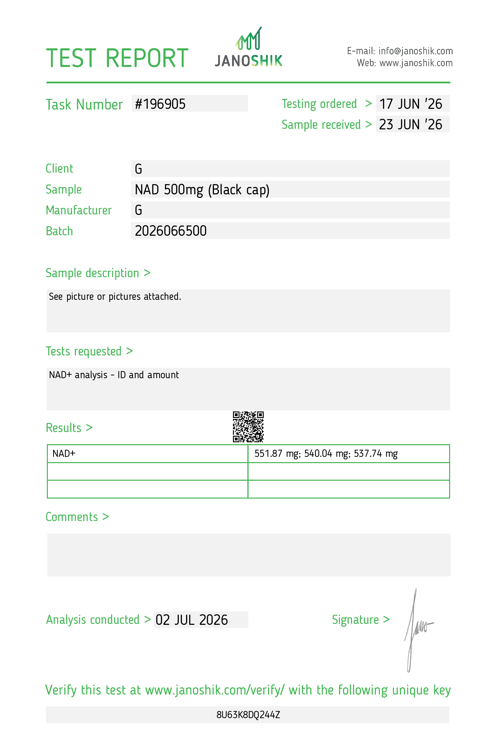 NAD+ 500MG Certificate of Analysis