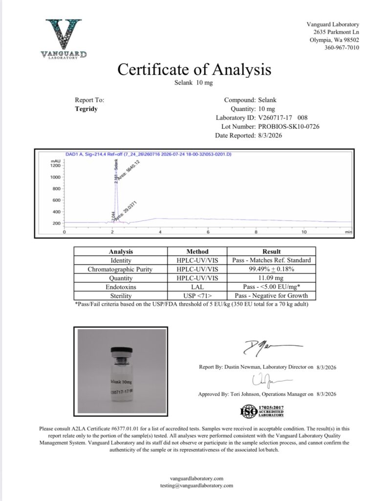 Selank 10mg Certificate of Analysis document