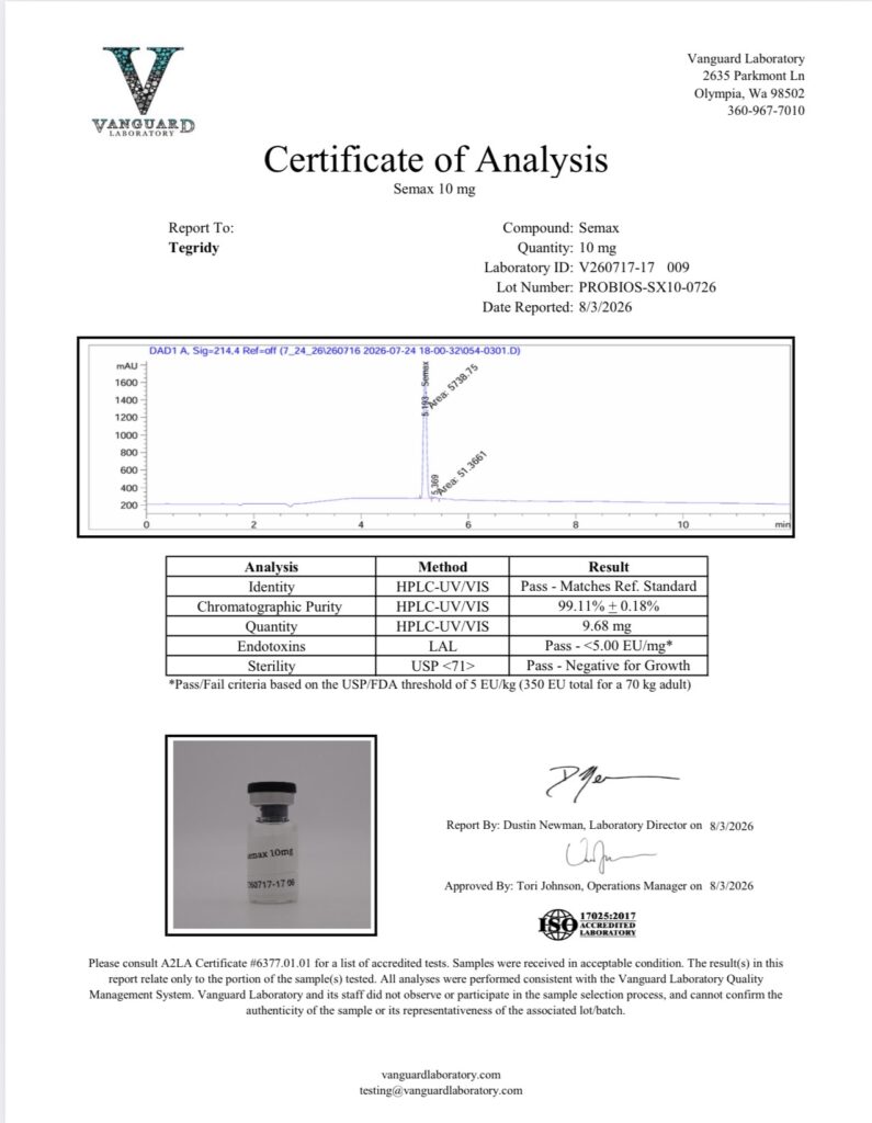 Semax 10mg Certificate of Analysis document