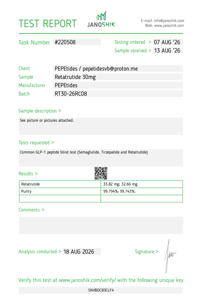 AT3-R 30mg Certificate of Analysis document