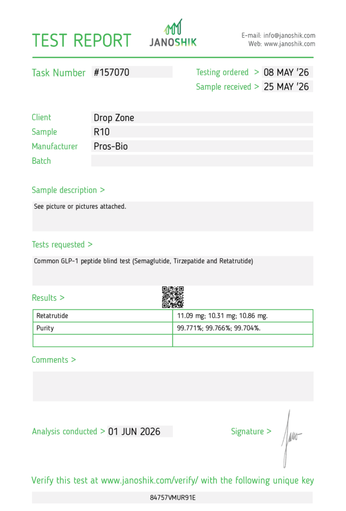 AT3-R 10mg Certificate of Analysis document