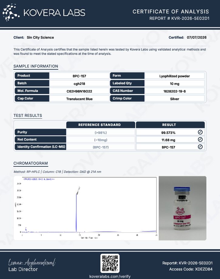 BPC-157 10mg Certificate of Analysis document